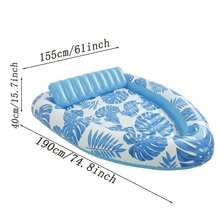 1pc Limited Edition Tropical Leaf Inflatable Float, Luxury Soft Cushion Backrest, Designed For Elegant Summer Players, Pool Inflatable, Beach Essentials, Pool Float - Blue - View 3