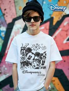 Disney Mickey Mouse Cartoon Animation Mouse Summer Tops, Graphic Tee, Perfect For Cool Boys. Teen Boy Gift,Comfortable And Breathable Children's Short-Sleeved T-Shirt. 180g Pure Cotton Children's Clothes,Suitable For Both Boys And Girls.Suitable For Daily Wear, Vacations, Outdoor Activities, And As A Children's Gift. - 白色 - 查看 2