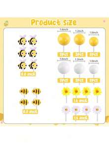 一套蜜蜂雏菊蛋糕装饰套装，包括蜜蜂、雏菊和黄白相间的球形蛋糕装饰，适用于纸杯蛋糕装饰、蜜蜂主题生日蛋糕和性别揭晓派对（请勿直接接触蛋糕，使用白色木棍）。 - 彩色 - 查看 6