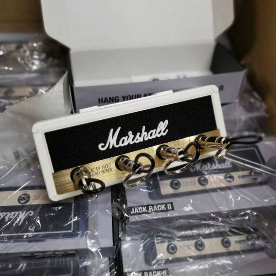 Decorative Guitar Wall Key Hook Box, Home Key Storage & Organization, Complete Set With 4 Keychains & Wall Mount Kit For Music Fans - Đế móc khóa màu trắng + bốn phích cắm - Xem 1