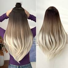 HEYPINK Tóc nối kiểu V-clip màu đen nâu chuyển sắc, đỏ rượu chuyển sắc, nâu chuyển sắc, đen nâu chuyển sắc, dài 22 inch, chất liệu sợi tổng hợp chịu nhiệt, phù hợp cho nữ giới dịp Giáng sinh, Halloween, các bữa tiệc lễ hội âm nhạc và sử dụng hàng ngày. - Dark Brown - Xem 10