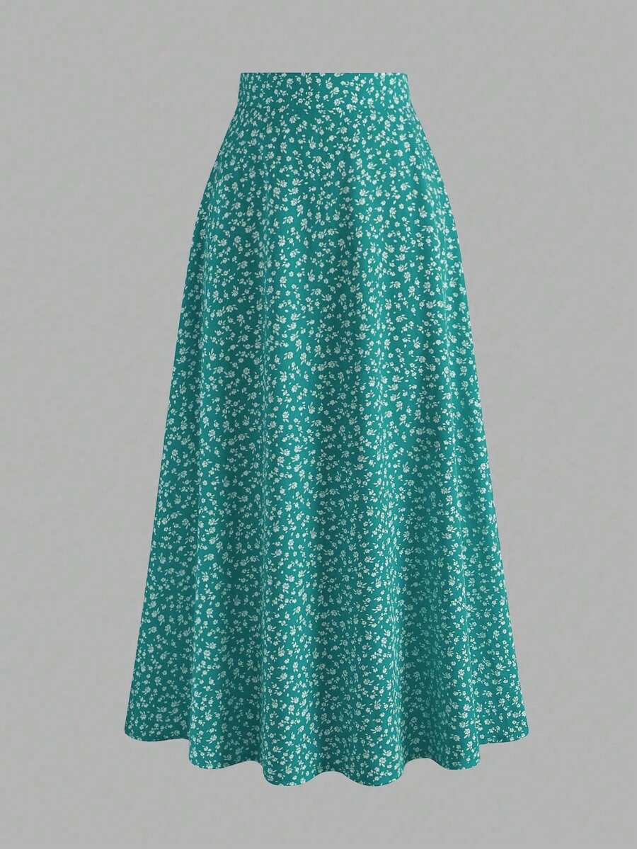 EARO Women's Spring/Summer Ditsy Floral High Waist Flowy Chiffon Skirt, Casual Outdoor Vacation - Mint Blue - View 1
