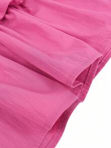 ii Plus Size Casual Solid Color Lace Patchwork Ruffle Trim Long Sleeve Top Spring - Hot Pink - View 7