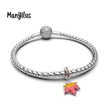 Manyilus 925纯银花朵蝴蝶蜜蜂吊坠套装，自然灵感三叶草珐琅镶嵌立方氧化锆串珠，适配原装手链项链，DIY珠宝礼物（女士） - 彩色 - 查看 10