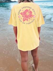 Summer TopsWomen Y2k Oversized Graphic Tees Floral Print Short Sleeve Crewneck T Shirts Loose Fit Summer   Tops For Teen Girls Aesthetic Clothes 2000s Beach Shirts For Women StreetwearLoose And Comfortablesummer Clothes Summer Outfits For Women - Màu vàng - Xem 4