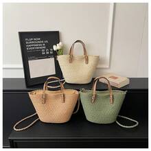 Large Fashionable Straw Bag For Women In Korean Style – Large Capacity, Versatile, Shoulder Shopper Ideal For Summer Outings. - Off White - View 1