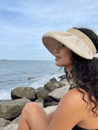 1 chiếc mũ rộng vành xếp ly thanh lịch dành cho nữ, mũ mùa hè chống tia UV, thoáng khí, chất liệu lưới, thích hợp làm quà tặng Ngày của Mẹ/Ngày Valentine/Ngày lễ.