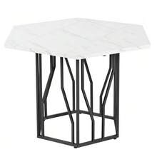 Modern Hexagonal  Dining Table, Black Metal Branch-Shaped Base, Simple Aesthetic Coffee Table, Suitable For Dining Rooms And Living Rooms. - Black and White - View 7