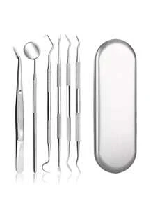 6/4/1 不锈钢牙齿清洁工具套装，专业牙齿清洁和口腔卫生工具，包括不锈钢牙签、洁牙器、牙垢去除器，适用于牙医、个人和宠物使用，配有收纳盒，是每个家庭的必备品，也是馈赠亲朋好友的绝佳礼物。 - 彩色 - 查看 3