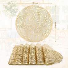 4/6pcs 15-Inch Gold Circular Leaf Placemats, Embossed Hollow Design, Suitable For Daily Dinners, Weddings, Decorative Centerpieces, Gold Wedding Decor - Gold - View 8