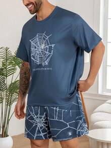 Plus Size Men's Casual Sleepwear Set, Round Neck Short Sleeve Top And Shorts, Lightweight And Comfortable Summer Loungewear - Multicolor - View 3