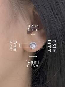 一对几何闪亮立方氧化锆心形耳钉，简约奢华优雅甜美设计，百搭饰品，适合女性日常佩戴 - 銀色 - 查看 5