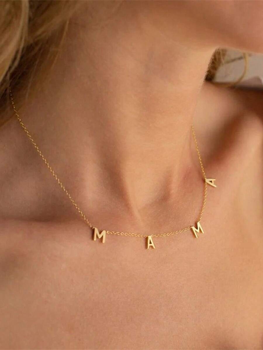 Nooxian 1pc Stainless Steel "MAMA" Letter Necklace, Suitable Gift For Mother's Day - Yellow Gold - View 1