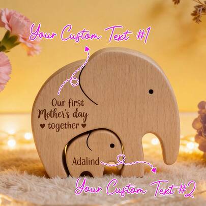 Set di elefanti in legno personalizzato mamma e bambino | Regalo per la prima festa della mamma, decorazione animale da famiglia fatta a mano, regalo con incisione del nome personalizzato per nuove mamme