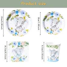 Blue Flower Elephant Disposable Tableware Set, 7/9 Inch Party Plates, Disposable Paper Plates, Cups, Napkins, Suitable For Festivals, Weddings, Engagements, Birthdays, Parties, Celebrations - Multicolor - View 2