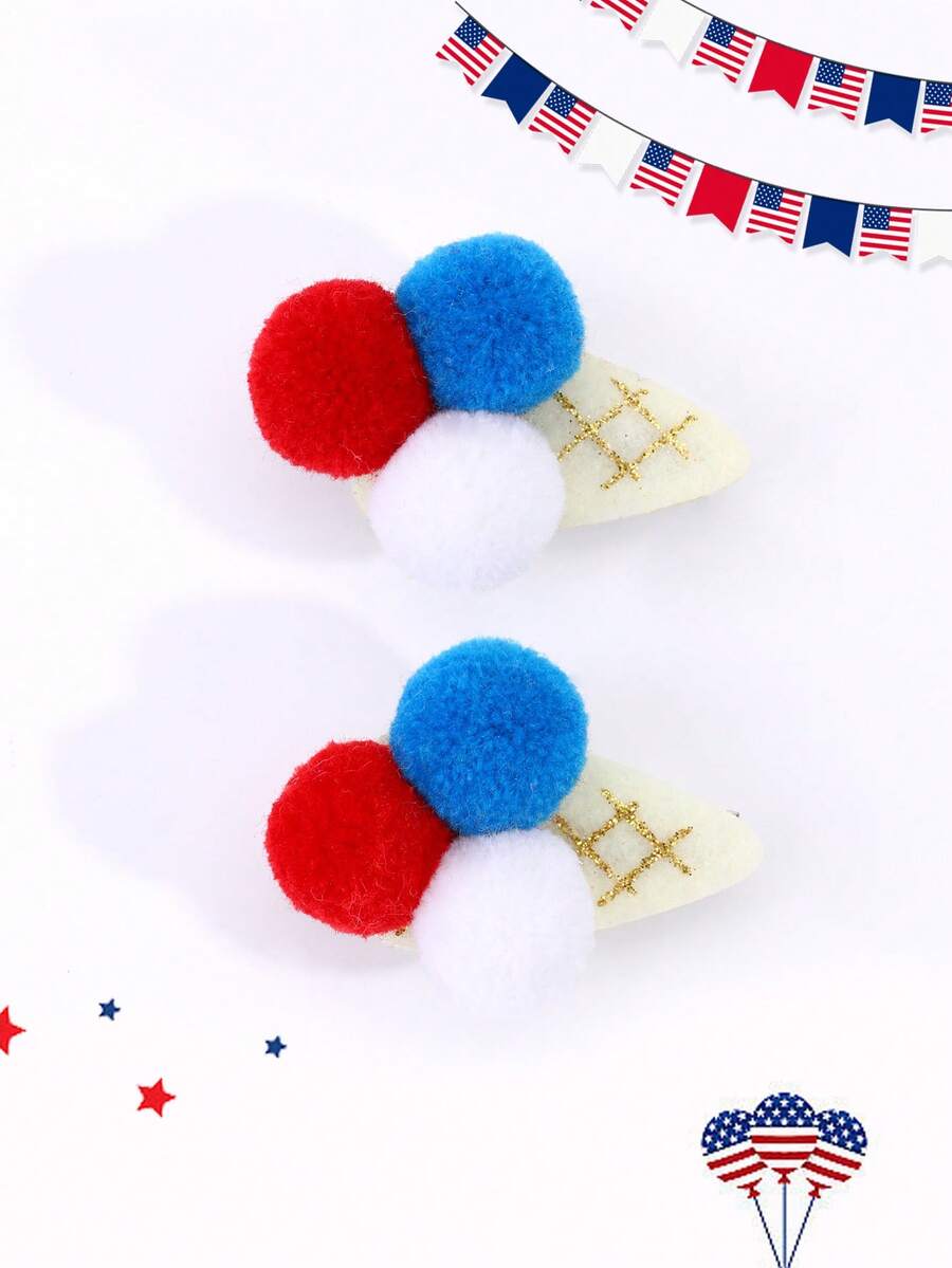 2个装独立日红白蓝发夹，可爱发卡节日发饰，适合女孩和青少年 - 彩色 - 查看 1