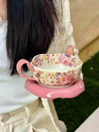 Elegante juego de taza, platillo y cuchara con estampado de lirio del valle - Adecuado para café, té de la tarde, uso doméstico, también un regalo ideal para vacaciones y bodas