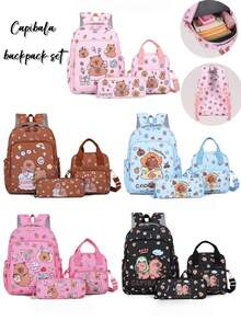New Cartoon Capybara Fashion Minimalist Elegant Versatile Comfortable Cute Travel Large Capacity Multifunctional Backpack Set - Multicolor - View 1