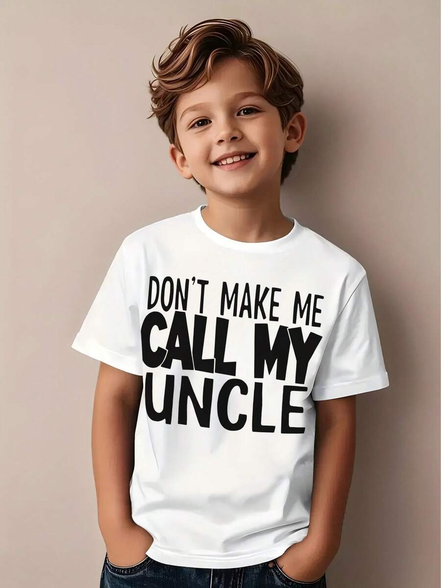 Funny "Don't Make Me Call My Uncle" Boys & Girls T-Shirt - Soft Breathable White Tee With Bold Black Lettering - Casual Round Neck Short Sleeve Shirt For Kids 5-14 Years - Funny Family Saying Outfit For Summer & Casual Attire - Machine Washable - Ideal Birthday Or Christmas Gift (Uncle-Themed Humor) - H-Line Fit - Durable & Comfortable - Suitable For Boys & Girls - Funny Saying Apparel - màu đen - Xem 1