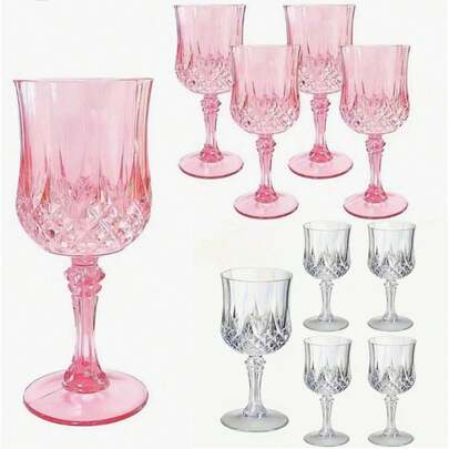 1/2/4/6/8/12pcs (Clear + Pink) Glass Stemware - Reusable Champagne Flutes, Suitable For Wedding, Bridal Shower, Bachelorette Party, Mimosa, Cocktail, Cocktail Glasses - Hand Wash Only, Bulk Discount Party & Gift (Pink + Clear Stemware)