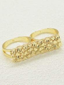 1 pieza Anillo doble para dedo de diseño dorado, anillos apilables para hombres - Dorado - Ver 4