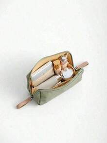 1个绿色唇膏饰品便携防溅旅行商务旅行居家补妆可爱手持化妆包 - 墨綠色 - 查看 2