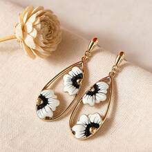 Pendientes Florales Bicolor de Esmalte Retro, Pendientes de DiseñÚnico en Forma de Gota de Agua, Pendientes Elegantes de Lujo - Multicolor - Ver 4