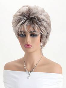 Women's 10-Inch Fashionable Fluffy & Natural Short Curly Synthetic Hair Alloy Gold With Bangs Suitable For Daily Wear,Evening Parties, Gatherings, Outings And Birthdays - 混金色 - 查看 3