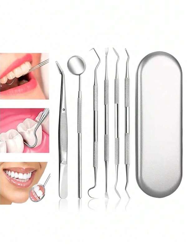 Bộ dụng cụ vệ sinh răng miệng bằng thép không gỉ 6/4/1, dụng cụ vệ sinh răng miệng chuyên nghiệp bao gồm tăm xỉa răng, dụng cụ cạo vôi răng, dụng cụ loại bỏ cao răng, thích hợp cho nha sĩ, sử dụng cá nhân và thú cưng, kèm hộp đựng, vật dụng thiết yếu cho mọi gia đình và là món quà tuyệt vời cho bạn bè và gia đình.