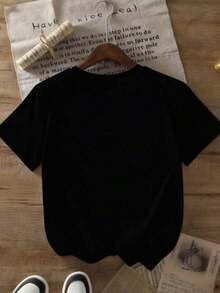 1 pcsCamiseta de cuello redondo y mangas cortas de ropa fashion, fabricada en México, para la temporada primavera-verano . Con estampado de dibujos animados, es un modelo de pareja, apta para usar tanto por dentro como por fuera, ideal para oficina y estilo casual, diseñada para hombres y mujeres, en unidad individual.180g 100% Cotton - Negro - Ver 2