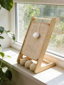 Vertical Cat Scratcher With Hanging Toy Natural Sisal Wooden 2-In-1 Scratching Board Durable Claw Grinding Toy For Indoor Cats To Keep Them Entertained - one-size - View 5