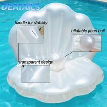 60-Inch Giant Inflatable Seashell Pool Float, Large Clam Raft For Adults, Heavy Duty PVC, Removable Pearl Ball Included, Ergonomic Shell Lounge Chair, Swimming Pool, Outdoor Backyard Party, Aesthetic Photo Prop, Bachelorette, Summer Beach Lake Ride-On - trắng - Xem 3