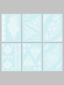 Bộ 6 hình xăm dán phát sáng trong bóng tối, họa tiết Mandala phong cách Boho màu trắng, thích hợp cho cánh tay, bàn tay, lưng và ngón tay, hình xăm tạm thời phát sáng trong bóng tối, họa tiết ren hoa henna, chống thấm nước, bền lâu, chống mồ hôi, dễ bóc, hình xăm giả. - trắng - Xem 9