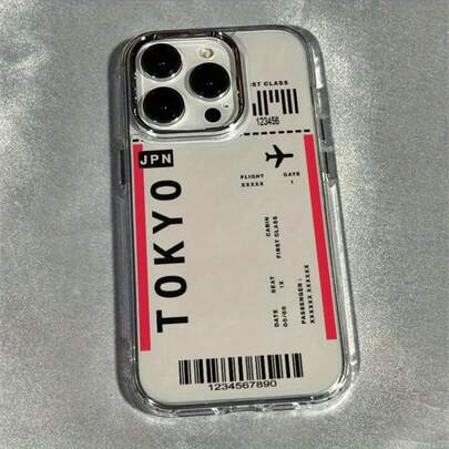 1 pieza Funda suave de TPU transparente con marco de metal y código QR de boleto de vuelo a Tokio, de alta calidad, adecuada para modelos Apple 17/17Pro/17Promax/16/16Plus/16Pro/16ProMax/15/15Plus/15ProMax/14/14Plus/14Pro/14ProMax, 13/13Pro/13ProMax, 12/12Pro/12ProMax, 11/11Pro Max