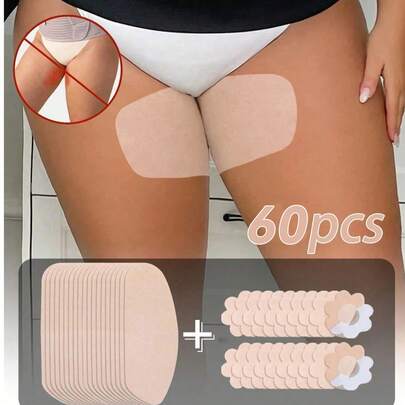60 piezas/set Almohadillas desechables de tela no tejida para fricción de muslos, adecuadas para tallas grandes, protectores anti-rozaduras de muslos, suaves y transpirables, a prueba de sudor e invisibles, adecuados para hombres y mujeres, protectores de muslos ultra delgados, adecuados para exteriores, viajes, correr, senderismo, fitness y uso diario, pegatinas ligeras y cómodas anti-rozaduras de muslos, amigables con la piel y fáciles de aplicar, perfectas para faldas, pantalones cortos y vestidos