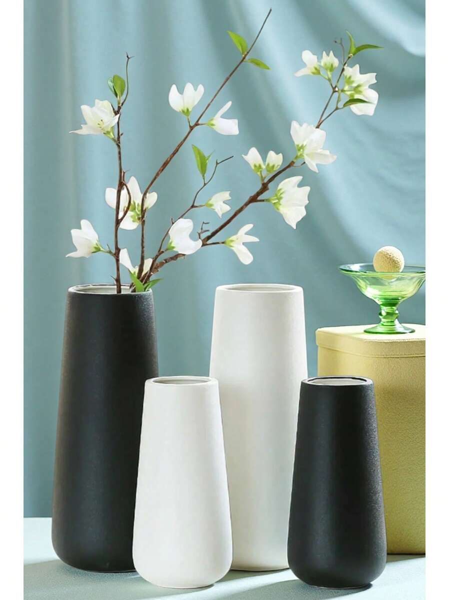 Bình hoa nhựa mờ, thiết kế tối giản, thích hợp trang trí nhà cửa, phòng ngủ, phòng khách, làm vật trang trí trung tâm, văn phòng, màu đen, trắng. - A - Xem 1