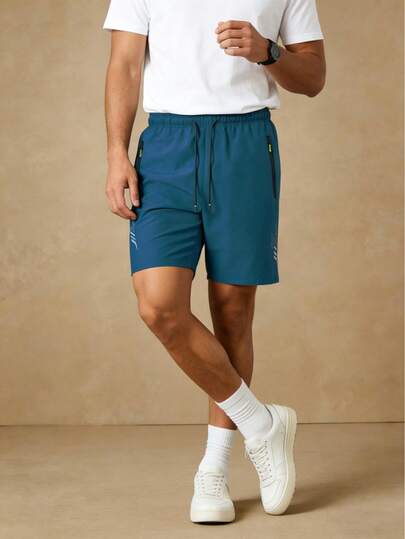 Men's Casual Sports Shorts, Adjustable Drawstring Waistband, Zipper Pockets, Lightweight & Breathable For Outdoor Sports, Fitness, Beach & Leisure Wear, Multiple Colors Available