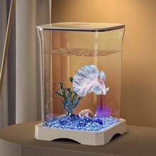 1pc Creative Non-Slip Betta Fish Tank, Small Decorative Plastic Aquarium, Minimalist Goldfish Bowl, Thickened Desktop Decor Fish Tank, Small Animal Breeding Container - Multicolor - View 5