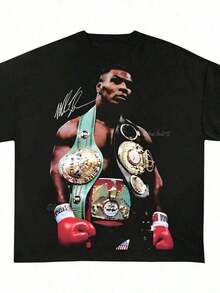 Vintage Mike Tyson Shirt, Mike Tyson Tshirt, Mike Tyson T-Shirt, Boxing Graphic Men Clothes Tee Shirts Western Men Clothes Camisas Para Hombre Graphic Tees Women Clothes Summer Tops Summer Clothes Graphic Tees - 黑色 - 查看 1