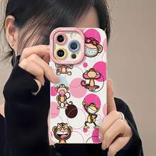 Fondo con temática de monos de dibujos animados en tonos rosa y marrón.funda de teléfono Fundas compatibles con ,Apple,VIVO,OPPO,,, y Honor.Fabricadas en silicona TPU,ofrecen protección contra golpes y caídas. - Blanco - Ver 6