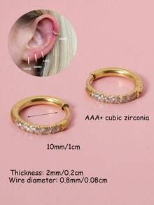 6/1 Đôi khuyên tai mini bằng thép không gỉ 316L đính đá Cubic Zirconia, thích hợp cho lỗ xỏ sụn tai, dái tai, vành tai, khuyên tai nhỏ unisex, khuyên tai tròn có khớp nối bằng thép không gỉ. - Vàng - Xem 10