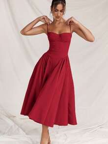 Strappy Dresses For Women, Long Fitted Dresses With A Defined Waist. - Red - View 8