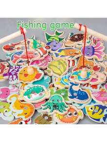 1 Set Juego de Pesca de Letras de Madera - Tema de Animales Marinos de Dibujos Animados, Rompecabezas, Desarrolla Habilidades Cognitivas, Juego Interactivo Padres-Hijos, Regalo Perfecto para Navidad, Acción de Gracias, Pascua y Otras Festividades, Formas de Peces Aleatorias - Multicolor - Ver 6