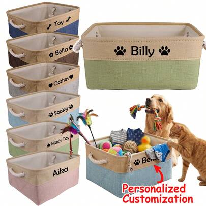 Personalized Pet Storage Basket, Multi-Function Pet Toy & Snack Organizer Basket, Cat & Dog Supplies Storage, Pet Clothes & Toys Organizer