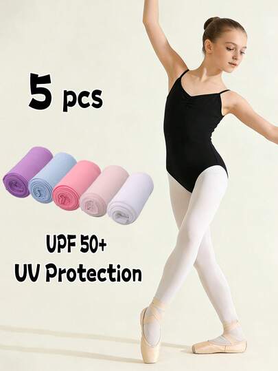 5 chiếc/gói Quần tất bó sát màu cơ bản cho bé gái, chống tia cực tím UPF 50+, siêu mỏng thoáng khí, thích hợp cho mùa xuân/hè.