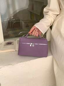 小众时尚简约别致方盒包，百搭新款高品质女士斜挎包 - 紫色 - 查看 2