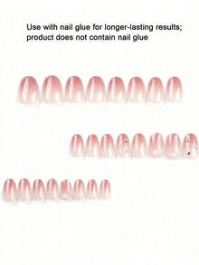 Fingertip Temptation And Charming Style 24-Piece Short Oval Simple French Gradient 3D Purely Handmade Studded Nail Art Fake Nail Tips Press-On Nails Fingernail Set Suitable For Students, Ladies, Parties, Proms, And Daily Wear - Multicolor - View 2