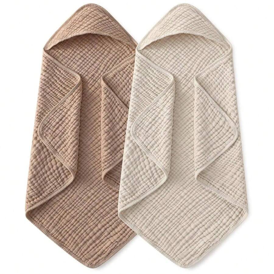 Hooded Baby Towel, Organic Muslin Baby Hooded Bath Towel, Soft And Absorbent Newborn Essential, Baby Shower Gift - Multicolor - View 1