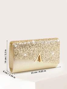 REMANLAND Bolso de mano de noche brillante, bolso de sobre elegante y de moda, bolso de mano para fiesta de boda de señoras - Dorado - Ver 4