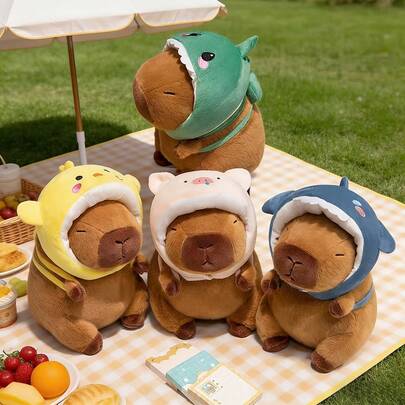 BLUESLEMON Cute Capybara Plush Doll - Soft Plush Doll With Dinosaur/Shark/Chick Hat, Best Birthday Gift For Girls And Boys, Comfortable Hugging Companion, Bedroom Decor
